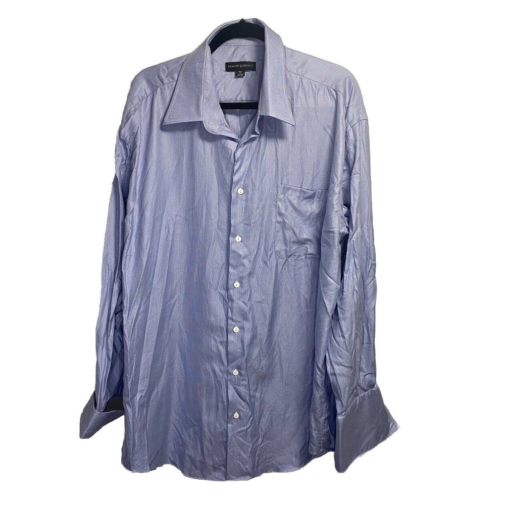 Jhane Barnes Button Up Oxford Shirt Men Big 18 34/35 Blue European Fabric Pocket